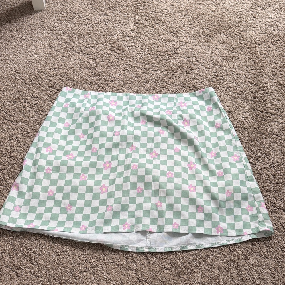 Princess Polly Green and Pink Checkered Mini Skirt